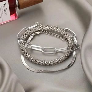 Silver 3 Layer Chain Bracelet Set